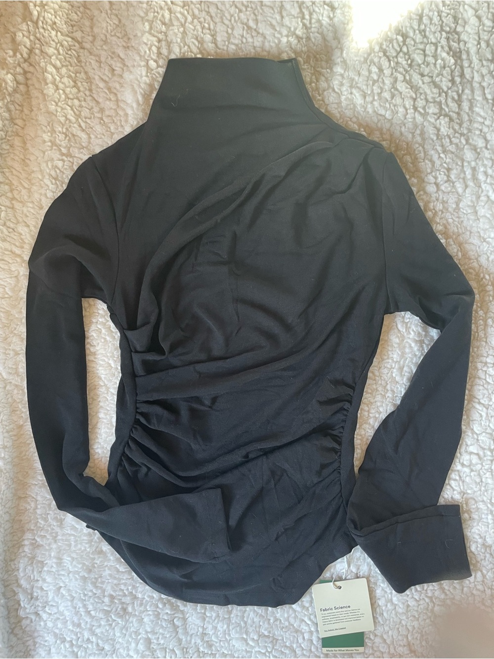 HALARA Black Long Sleeve Turtleneck with Side Ruching Detail